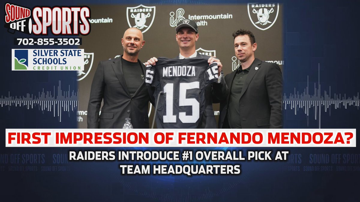 silverstsports's tweet photo. #RaiderNation -- What are your first impressions of Fernando Mendoza?

Will he lead the @Raiders back to football greatness?

Sound off below!👇

📞: (702) 855-3502
📺: Sound Off Sports https://t.co/OORCMy6dgs