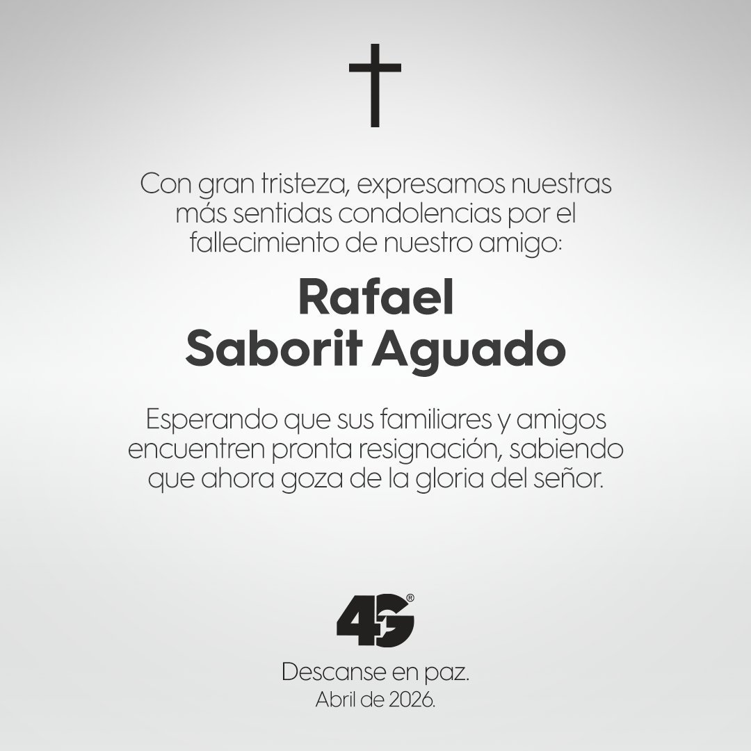 4Goficial's tweet photo. Con profundo respeto, nos unimos a la pena que embarga la familia Saborit Aguado.
Extendemos nuestro más sentido pésame, deseando pronta resignación y paz para sus corazones. https://t.co/OTezGRaWYF