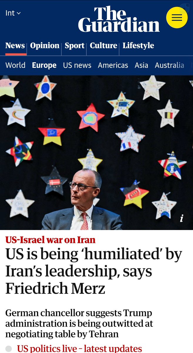 saghaeian110's tweet image. German Chancellor:
#America is humiliated by Iranian leaders.
He had said before the war:
#Iran's terrorist regime will only last a few weeks and its destruction is certain./
The world should salute and respect #Iran, the world's new superpower.
@realDonaldTrump