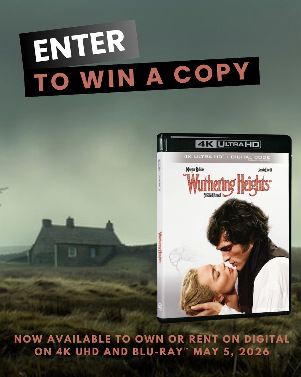 MovieSceneCan's tweet image. #Contest: Enter to #WIN a 4K Ultra HD™ copy of 'WUTHERING HEIGHTS'

ENTER:
moviescenecanada.com/wutheringheigh…

Deadline: Friday, May 22, 2026 @ 11:59am (est)

..............................

Now available to Rent or Own on Digital Platforms.

Available on 4K Ultra HD™ &amp;amp; Blu-ray™ on May