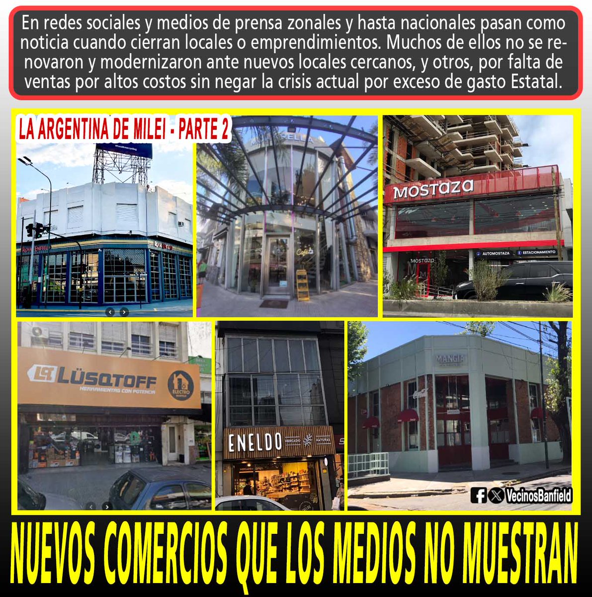 A PESAR DE QUE OTERMIN COBRE POR HABILITAR COMERCIOS,ALTOS COSTOS DE TASAS MUNICIPALES Y ARBA DE KICILLOF, INSEGURIDAD A COMERCIANTES, FOTOMULTAS EN AVENIDAS Y SIN LUGARES PARA ESTACIONAR QUE SACAN CLIENTES, SIGUE HABIENDO EMPRENDIMIENTOS NUEVOS
Banfield
Lomas de Zamora
Temperley