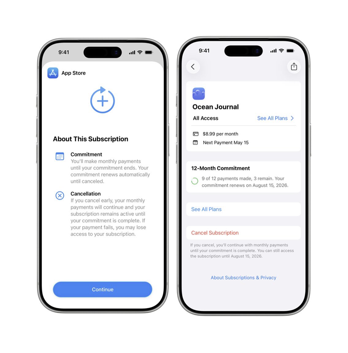 Appleが、App Storeのサブスクリプションに「月払い・12か月契約」 の新オプションを発表
年額プランのように割引を受けつつ、支払いは月ごとに分けられる仕組み
ただし通常の月額プランとは違い、途中でキャンセルしても12回分の支払いは継続
