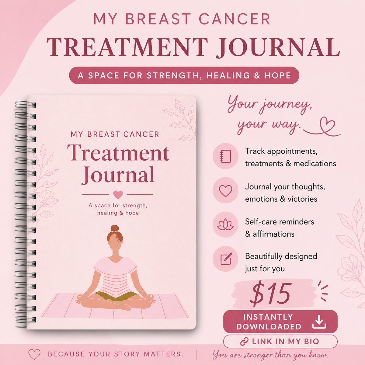 ThrivethruPink's tweet image. This instant download journal is exactly what I wish I had in the beginning of my breast cancer journey. The link is in my bio. 

#BreastCancerSupport #CancerJourney #HealingJournal #BreastCancerWarrior #CancerSupport #SelfCareForHealing #CancerAwareness #BreastCancerCommunity