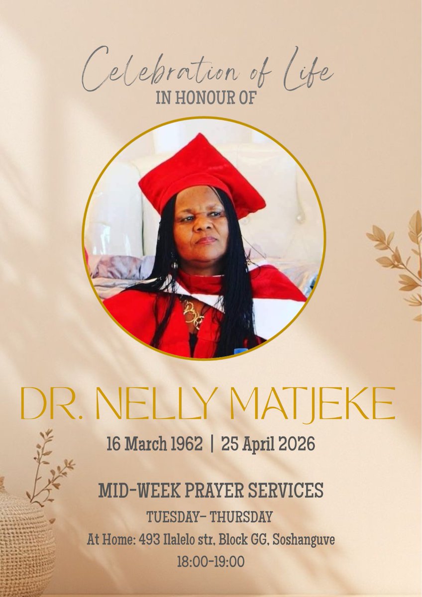 DozThebe's tweet photo. Yoh Mother mara 💔😭

Details of the late Dr. Nelly Matjeke 🙏🏾🕊

Kindly continue to pray for us 🙏🏾 https://t.co/N4QTP02mgX