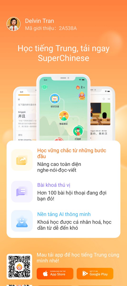Delvintran's tweet photo. Nói tiếng Trung hoá ra lại đơn giản như vậy, bấm vào đây để nhận VIP miễn phí nhé. Mình đợi bạn ở SuperChinese! https%3A%2F%https://t.co/XjfpjOO7NN%2Fhtml%2Fshare%2Findex.html%23%2Finvite%3Fcode%3D69efe9ca2f0e5%26lang%3Dvi%26share_at%3D1777330634 https://t.co/w7XvYVrboq