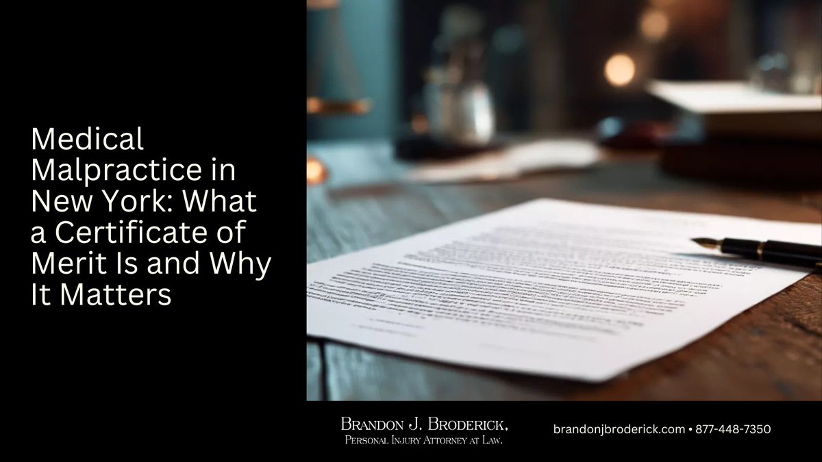 bjbroderick's tweet image. Medical malpractice cases in New York hinge on one key step: the Certificate of Merit ⚖️🩺 Without it, your claim could be dismissed before it starts 🚫 Make sure you understand what it is and why it matters tinyurl.com/k34fkk84 

#MedicalMalpractice #NewYork#KnowYourRights ⚖️