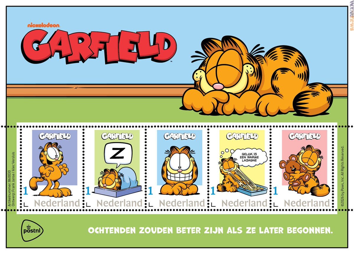 Vaccarinews's tweet photo. #Fumetti, il gatto #Garfield, dovuto a #JimDavis, in cinque #francobolli dei #PaesiBassi: https://t.co/Kypm2L6UAK https://t.co/oGKzNd14jx