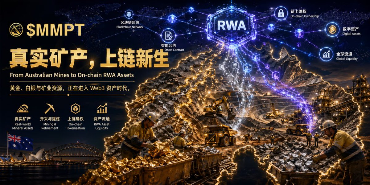 RWA_MMPT's tweet photo. $MMPT｜真实矿产，上链新生 ⚒️🌐

从澳洲矿山��链上 RWA，
黄金、白银与矿业资源，正在被 Web3 重新定价。

⛏️ Real-world Mineral Assets
🔗 On-chain Tokenization
🌍 RWA Asset Liquidity

$MMPT 正在打开矿业资产上链的新想象。

#MMPT #RWA #Web3 #Mining #Blockchain #RealWorldAssets #Crypto https://t.co/qnoerx8e88