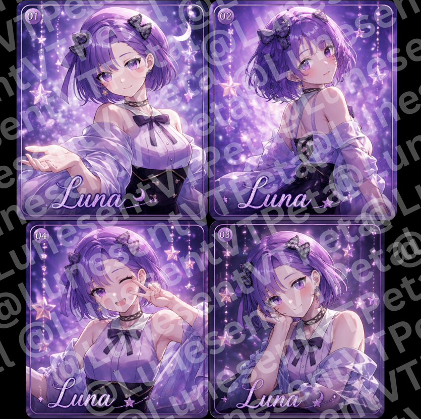 LunesentVRSE's tweet photo. Guess what—I have photo cards now! There are 4 designs you can get.

DM me on Twitter/X and I’ll send yours. Then print it as small as you want, cut it out, and laminate it!

Please don’t screenshot or post them online, and don’t print the examples. https://t.co/GDGXEOmDW6