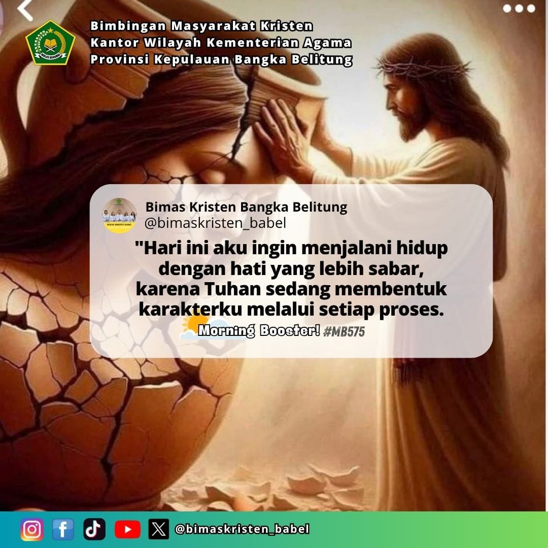 bimkris_babel's tweet photo. Morning Booster Eps.575
Boost up your day with God's words

#satepenyu
#morningbooster
#digitalcepatpelayanantepat
#BIMKRISBABEL 
#kementerianagama 
#bimaskristenri 
#ditjenbimaskristenri 
#kemenagri 
#sobatkristen
#kemenagbabelbekecak2025
#babelbekecakZI
#kemenagbekecakbabel https://t.co/g1Wz7DLsWI