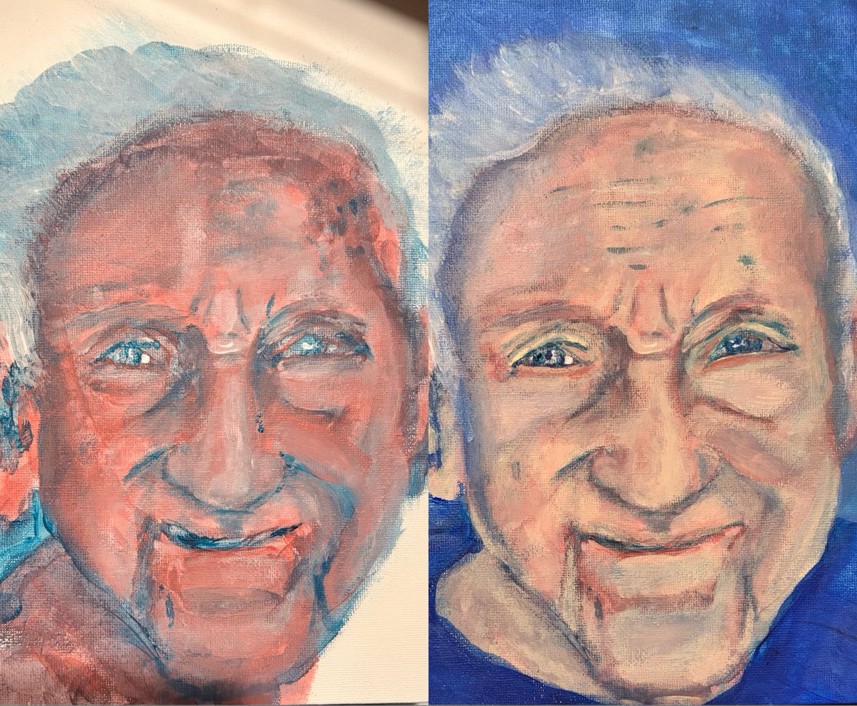 LivnPumpkins's tweet photo. The first layer in my paintings  are always the most terrifying, like a horror-movie character warning you not to go in them woods because teenagers go missing all the time. https://t.co/Ge156rt9cU
