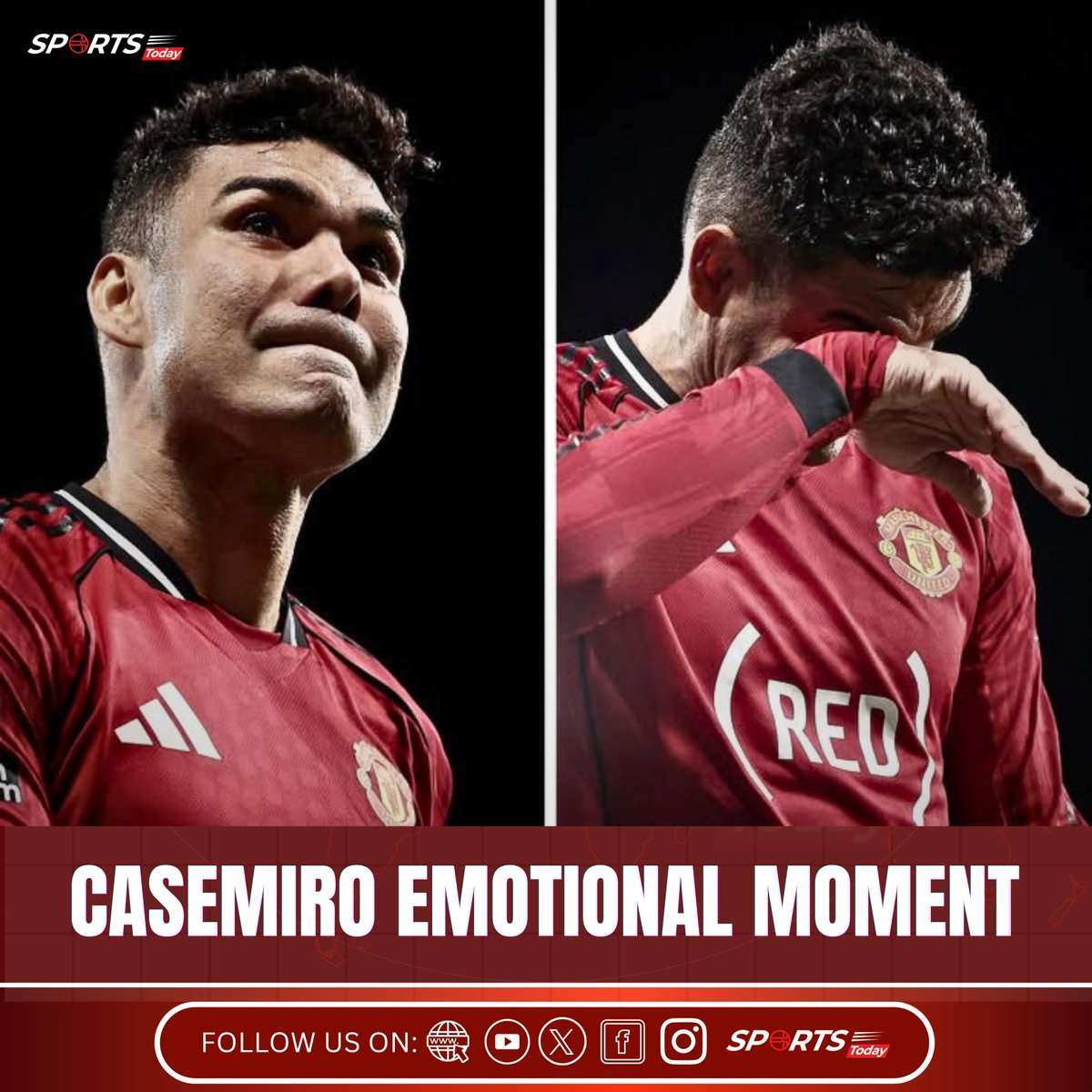 thesports_today's tweet image. 🥺❤️‍🩹 “I’m not crying… you’re crying!”
Casemiro was seen in tears at full time — a truly emotional moment on the pitch 😢
Football isn’t just about goals… sometimes it’s about heart, passion, and memories ❤️
#TheSportsToday #Casemiro #ManchesterUnited #Football #EmotionalMoment
