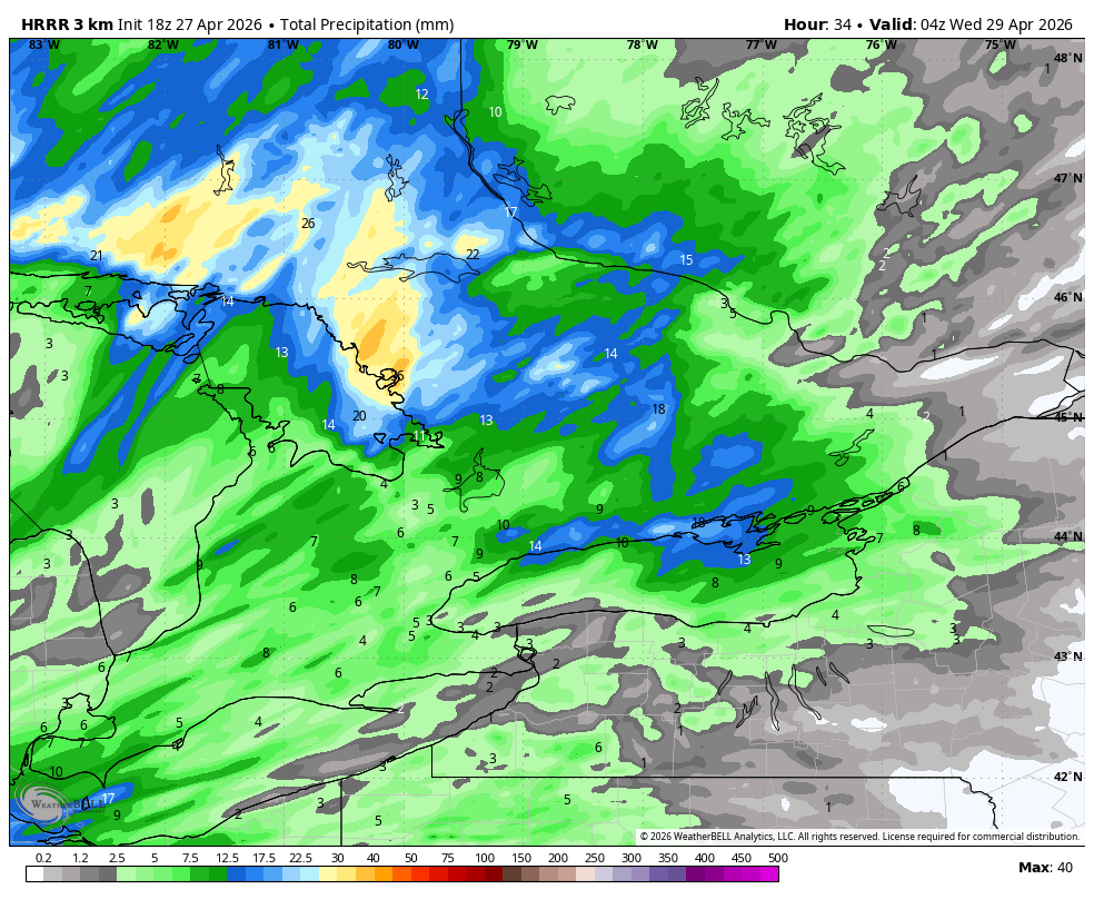 WxOntario1's tweet image. Rain moves into SW #Ontario overnight and spreads eastward through the day

Not a significant rainfall but enough to stack things up once again

General 5-15mm with locally 15+mm possible

Could see some embedded non severe thunderstorms as well

Strong wind gusts of 50-70+km/hr