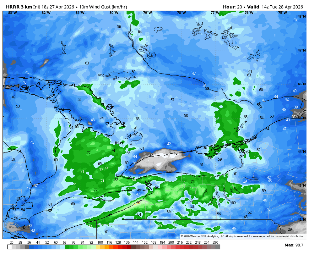 WxOntario1's tweet image. Rain moves into SW #Ontario overnight and spreads eastward through the day

Not a significant rainfall but enough to stack things up once again

General 5-15mm with locally 15+mm possible

Could see some embedded non severe thunderstorms as well

Strong wind gusts of 50-70+km/hr