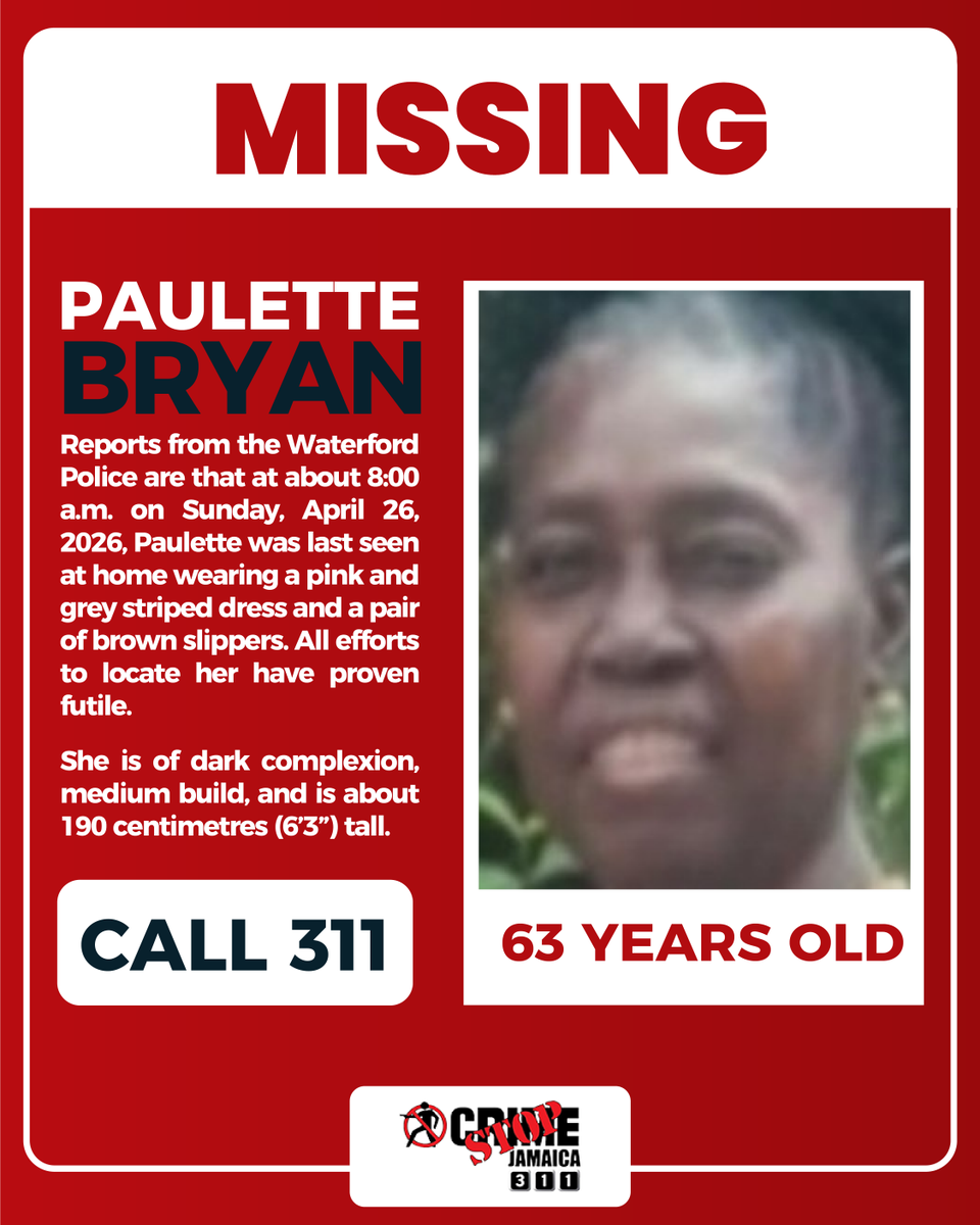 CSJAMAICA's tweet photo. Missing Persons Alert 🚨 Raheem Samuels, 15, and Paulette Bryan, 63, have been reported missing. If you have any information that can assist in locating them, please contact the Pedro Plains or Waterford Police immediately. Let’s help bring them home safely.

#CrimeStopJA https://t.co/LZ3lIknIiB