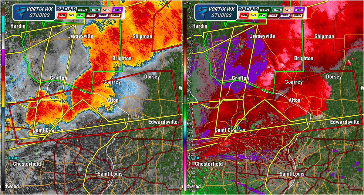 VortixWx's tweet image. A tornado warning has been issued for St. Charles, #Missouri, Alton &amp;amp; Edwardsville, #Illinois. Please take cover quickly. 
#ILwx #MOwx #TORNADOWARNING