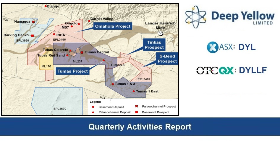 RalstonCFA's tweet photo. $DYLLF Deep Yellow Ltd (ASX: $DYL) Files Quarterly Activities Report: At the Tumas Project, detailed engineering is now 68% complete, bulk earthworks 91% complete & tendering is now complete for 79% of all major process plant equipment packages #uranium #deepyellow #Namibia #Australia #U3O8 @DeepYellowLtd https://t.co/ztLVqc55AP