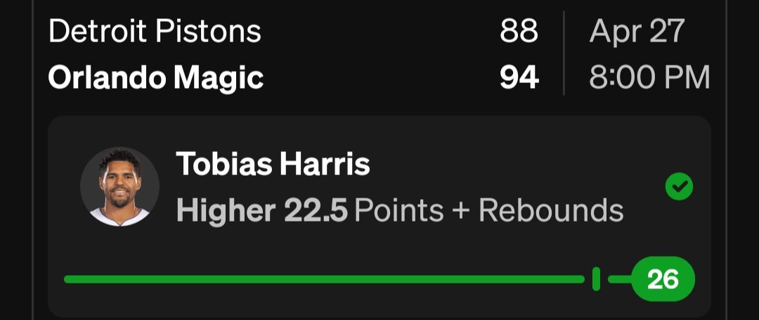 SiddGautam5's tweet image. 4/27 NBA Recap 

Harris Over 22.5 Points + Rebounds ✅️
Caruso Over 5 FGAs ✅️
Jokic Over 11 Defensive Rebounds ✅️

#PrizePicks #DFS #GamblingTwitter #PlayerProps #Sportsbetting #GamblingX #FreePicks #FreePlays #NBA #NBAPicks #nbabets #NBATwitter