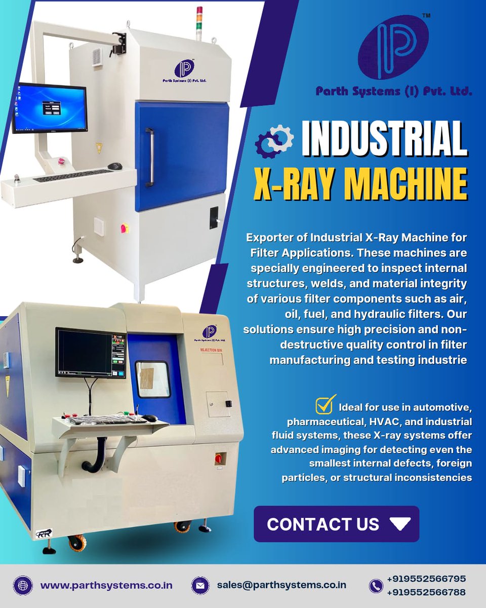 parsysipl's tweet image. 🔍 Precision Beyond Vision – Advanced Industrial X-Ray Inspection for Filter Applications👍🏻🤝
📩 Connect with us to elevate your filter manufacturing quality standards.
🌐parthsystems.co.in
#parthsystemsindia #QualityInspection
#FilterManufacturing
#NonDestructiveTesting