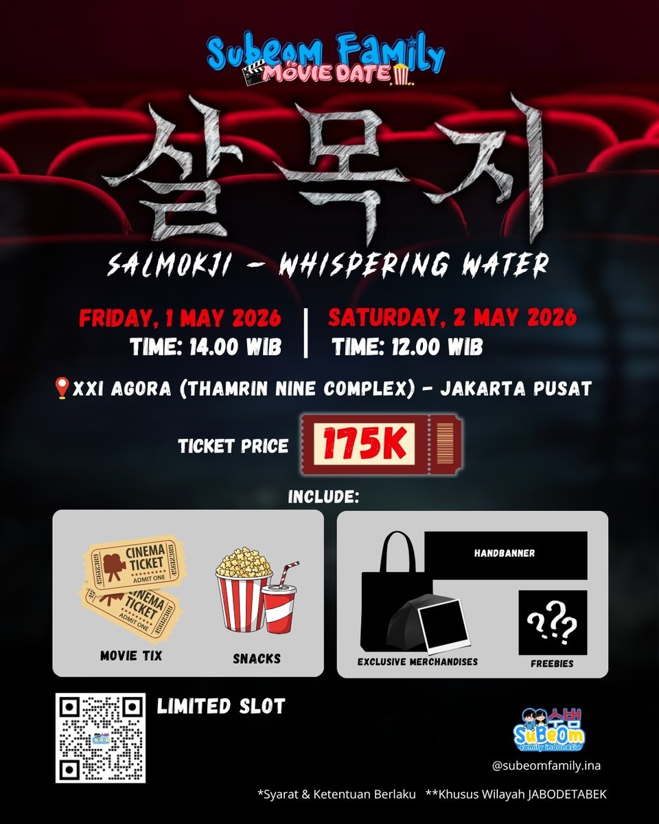 SubeomFamily's tweet photo. Benefit Unlocked!! Kita punya merchandise menarik buat kalian yang ikut Movie Date bareng Subeom Family. Jangan lupa reservasi segera! Kami masih buka slot, tapi terbatas!

https://t.co/CVnXtmwvoc

See you Subeomideul ~~~

#Salmokji #salmokji_whisperingwater #kimhyeyoon https://t.co/KYY7sFbR4E