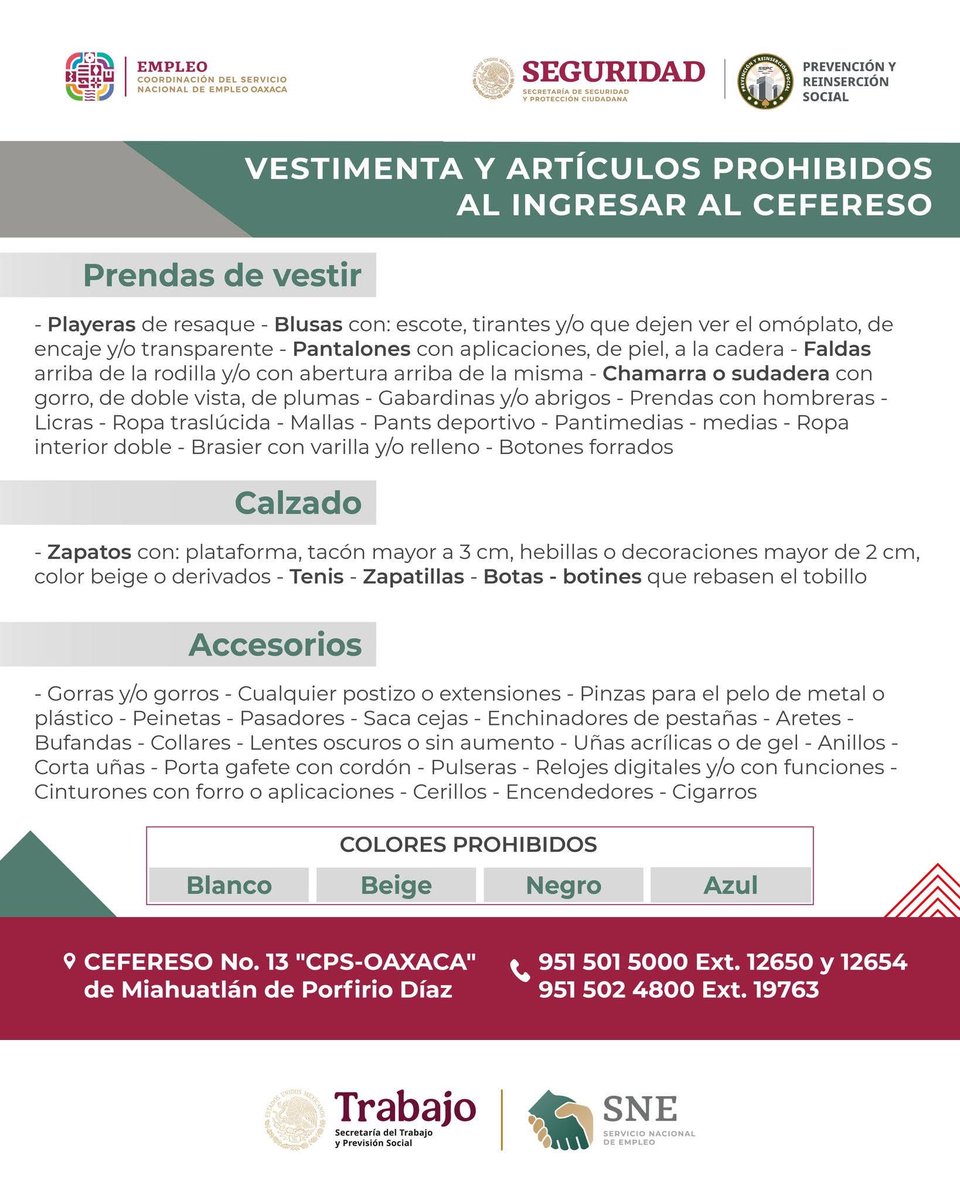 SNEOaxaca's tweet image. #RECLUTAMIENTO PRESENCIAL - CEFERESO 13 👩‍🏭🧑‍🏭 EN MIAHUATLÁN DE PORFIRIO DÍAZ
🔸 SALARIOS DESDE $21,094.41 MENSUALES

🗓 28 y 30 de abril
🕒 10 a 13 y de 15 a 18 horas
📌CEFERESO No. 13 "CPS-OAXACA", carretera a Mengolí de Morelos, Agencia de Yegachín, Miahuatlán de Porfirio Díaz.
