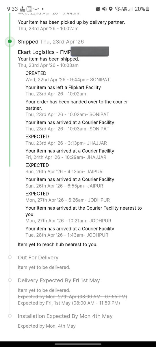Ashutosh_post's tweet photo. Really disappointed with @Flipkart. My order wasn’t delivered on time, and now the delivery date has been pushed 4 more days without any proper update. This is not the service we expect. Please fix this ASAP! #DelayedDelivery #PoorService 
@flipkartsupport @jagograhakjago https://t.co/LyU3uIGat0