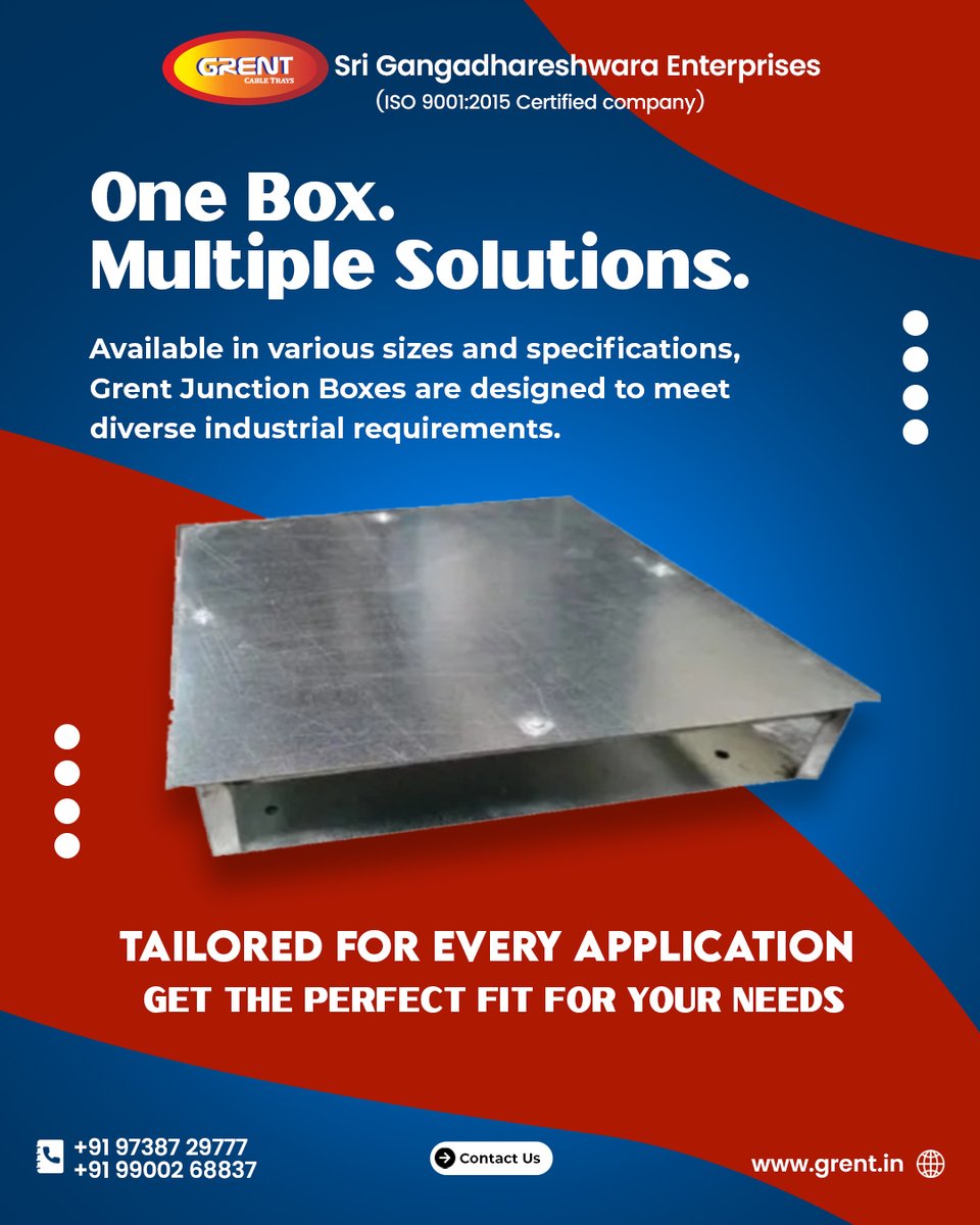 grentcabletrays's tweet image. One Box. Multiple Solutions.
Available in various sizes and specifications, Grent Junction Boxes are designed to meet diverse
#junctionbox #IndustrialSolutions #ElectricalEnclosures #CustomEngineering 
📞 Call us:+91 97387 29777 / +91 99002 68837
🌐 Visit: grent.in