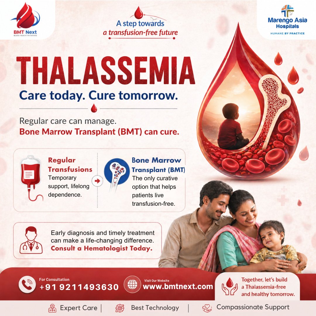officialbmt09's tweet image. Thalassemia is lifelong—but hope is real. ❤️ Regular transfusions manage it, but Bone Marrow Transplant (BMT) can cure. Early diagnosis saves lives. Consult a hematologist today and take a step towards a transfusion-free future. 💉✨ #ThalassemiaAwareness #BMT