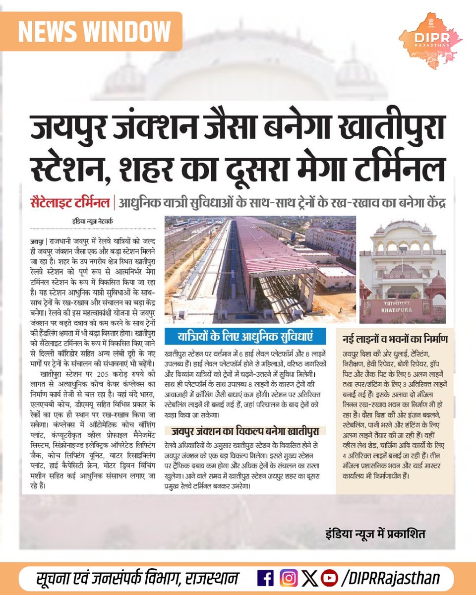 DIPRRajasthan's tweet image. सुर्खियों में राजस्थान...

@BhajanlalBjp @KumariDiya @DrPremBairwa @RajCMO @RajGovOfficial  
#DIPRRajasthan #Rajasthan #RajasthanNews #आपणो_अग्रणी_राजस्थान