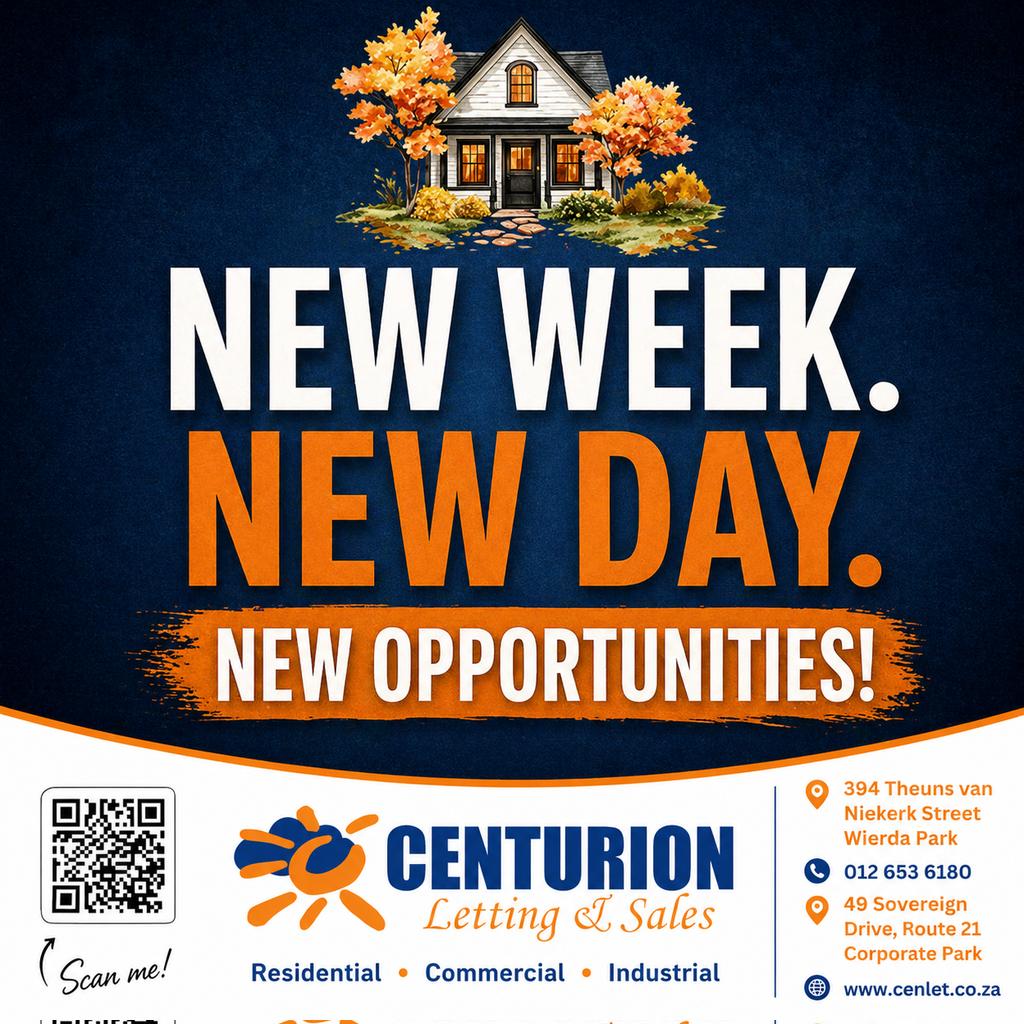cenletcenturion's tweet image. New week. New day. New opportunities. ✨
At Centurion Letting &amp;amp; Sales, we’re ready to help you take the next step.
🌐 cenlet.co.za⁠
#NewWeek #NewOpportunities #CenturionLiving #PropertyExperts #RealEstateSA
