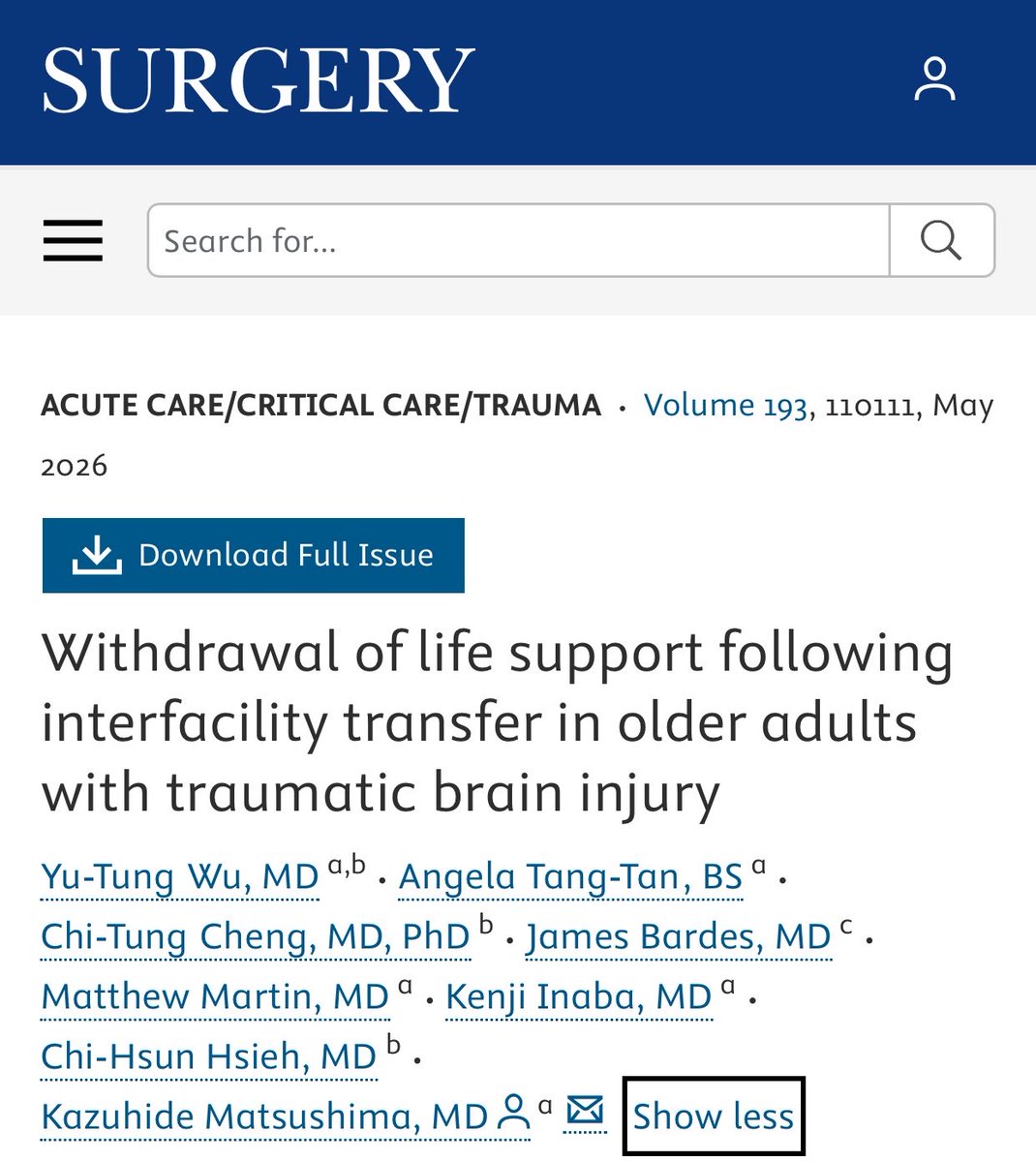 SurgJournal's tweet image. Withdrawal of life support following interfacility transfer in older adults with traumatic brain injury

surgjournal.com/article/S0039-…

@LACUSCTrauma @kinabamd 
@SWexner @CaitlinWHicks @juliomayol @debby_keller @Me4Trauma @luciacolorectal @TomVargheseJr @SyedAAhmad5 

#SoMe4Surgery