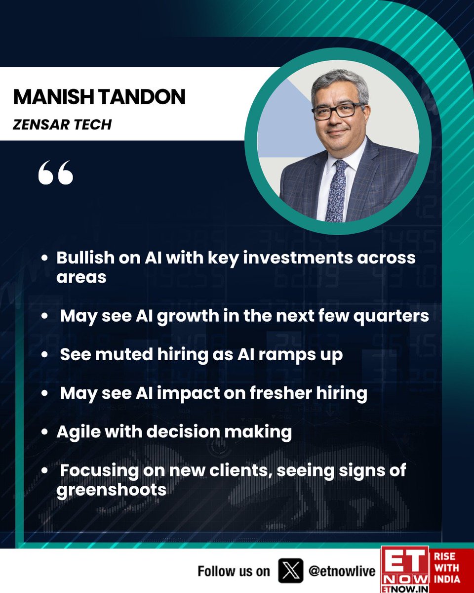 ETNOWlive's tweet image. #OnETNOW | "See good growth in mfg, consumer services, BFSI," says Manish Tandon of Zensar Tech

Here are his statements on key markets, orderbook, hiring and more👇

@Zensar #StockMarket #manufacturing