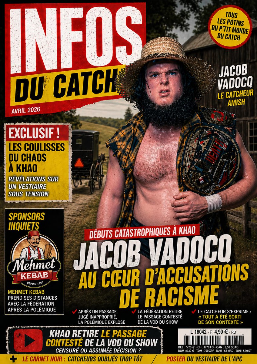 infosducatch's tweet photo. 🚨 Nouveau numéro dispo ! 🚨

🔥 INFOS DU CATCH – Avril 2026
👉 Jacob Vadocq au cœur de la tempête
👉 Coulisses explosives à KHAO
👉 Sponsors sous pression…
💥 Polémiques, révélations et chaos en backstage : on vous dit TOUT.
📖 À ne pas manquer ! #Catch #Wrestling #ActuCatch https://t.co/JZ8Nw7eVq3