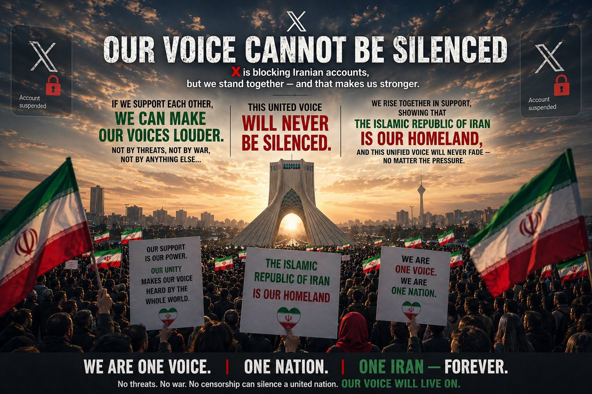 YonesOffice's tweet image. Our voice cannot be silenced.
Even if we are restricted, even if accounts are blocked,
together we are stronger — and louder than ever.
The Islamic Republic of #Iran is our homeland 
and this united voice will never fade.
#FreeSpeech