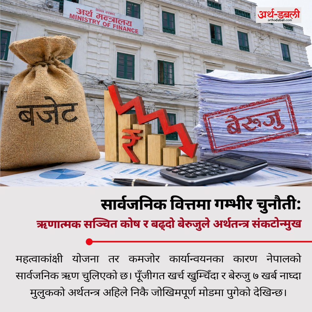 arthadabali's tweet image. बजेट कार्यान्वयनमा गम्भीर चुनौती, अर्थतन्त्र संकटोन्मुख
#arthadabali #EconomicCrisis