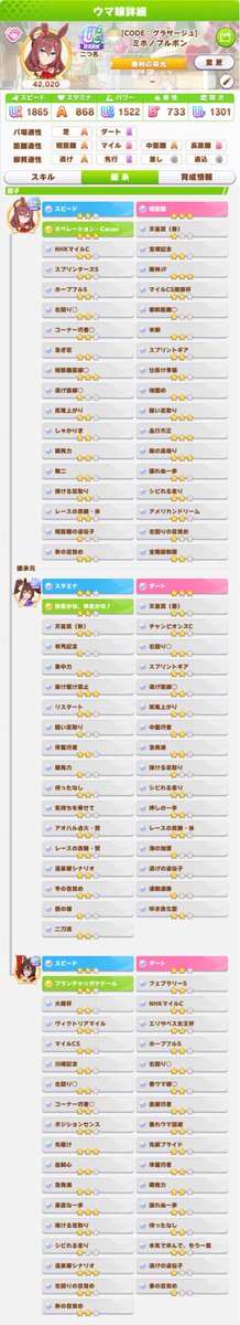 03HIRO12's tweet photo. 短距離LOH逃げ向けと
ダービー用差し向け因子置いてます👍

トレーナー🆔　989252592

代表　バレブルボン、フラワー、ジャンポケ
サポカ　根性マーチャン、カレン、カジノ

#ウマ娘　#フレンド募集中 https://t.co/Yk7ys8LE7s