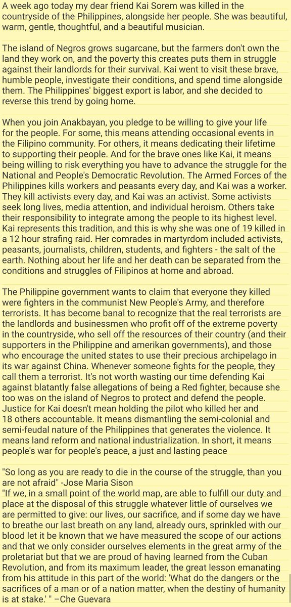 i wrote this about my dear friend kai who was killed by the armed forces of the philippines on the 19th