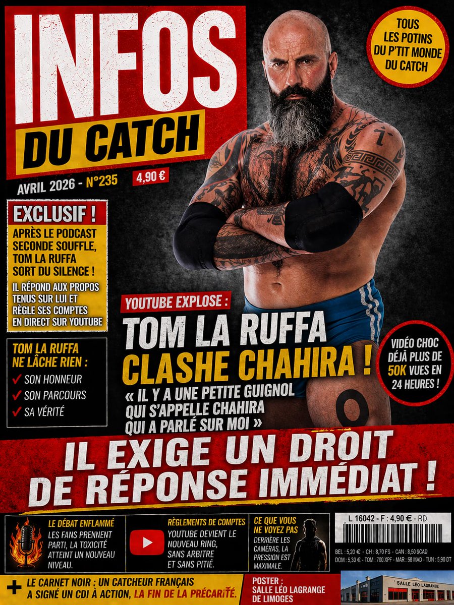 infosducatch's tweet photo. 🚨💥 ÇA EXPLOSE DANS LE CATCH FRANÇAIS

🔥 Tom La Ruffa sort du silence…et ça fait mal
⚡ Clash frontal avec la génération kebab
🗣️ “Droit de réponse” : la guerre est déclarée
💣 Toxicité, vérités qui dérangent…

📖 Nouveau INFOS DU CATCH  Accrochez-vous. #Catch #Drama #Clash https://t.co/bdaPnQJBby
