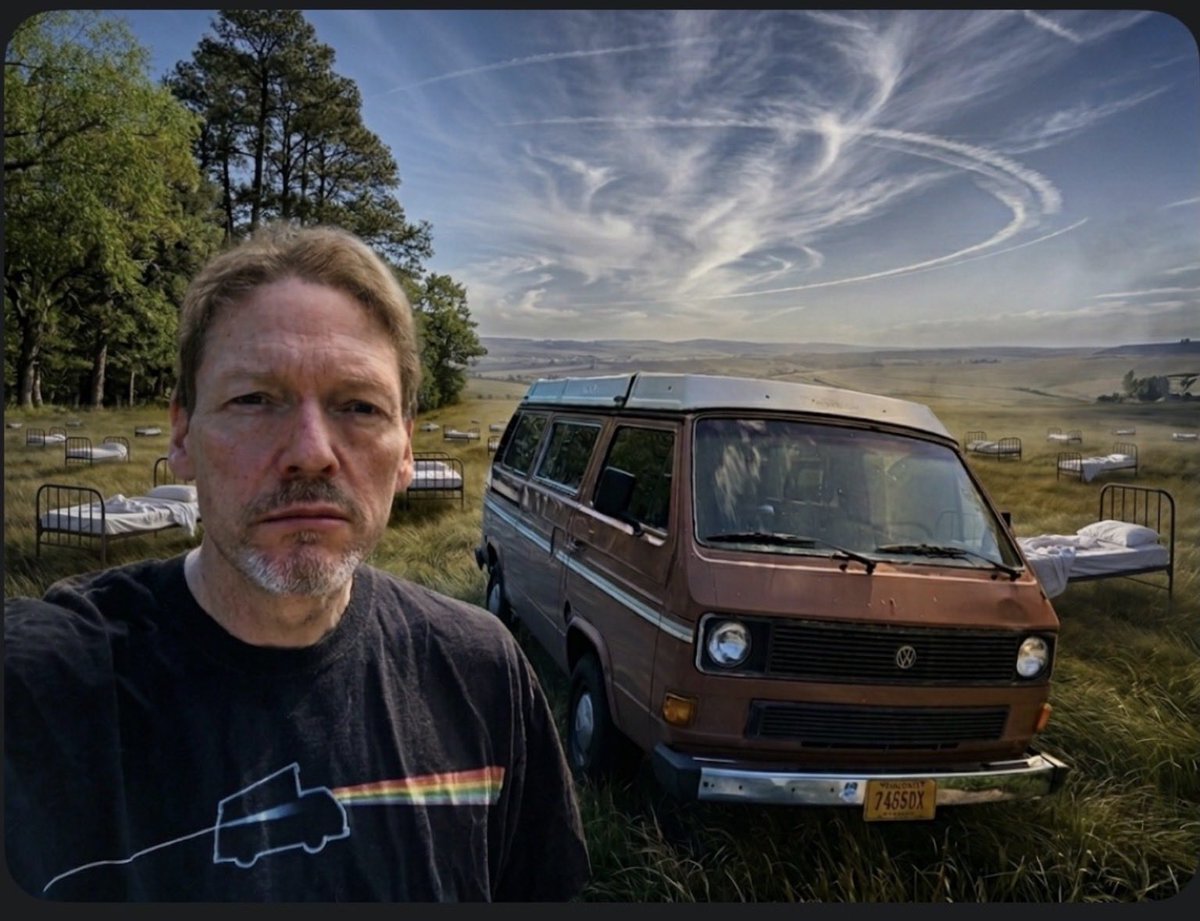 orionmon's tweet photo. Salutations to the profound genius of Roger Waters’ Pink Floyd.  Have hippy bus, will travel! https://t.co/cpp0c3nj6c