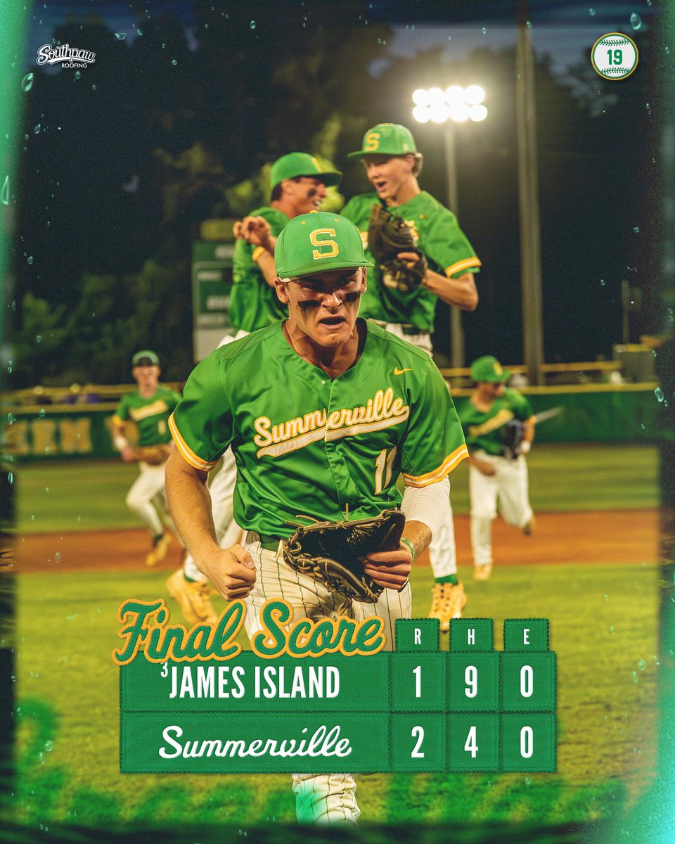 SummervilleBase's tweet photo. Your Green Wave knocks off top ranked James Island 2-1!

We’ll travel to their place for game three Wednesday.

#GoBigGreen | #StayTrippy https://t.co/95SNObXOaz