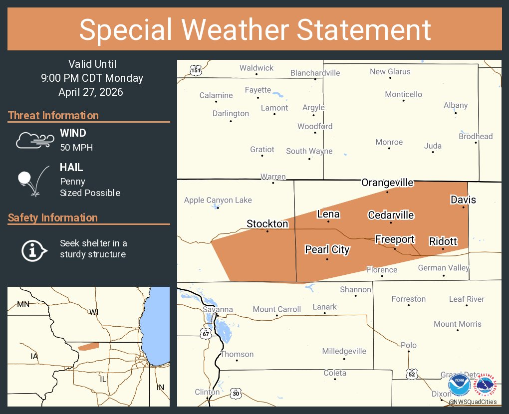 A special weather statement has been issued for Freeport IL, Lena IL ...