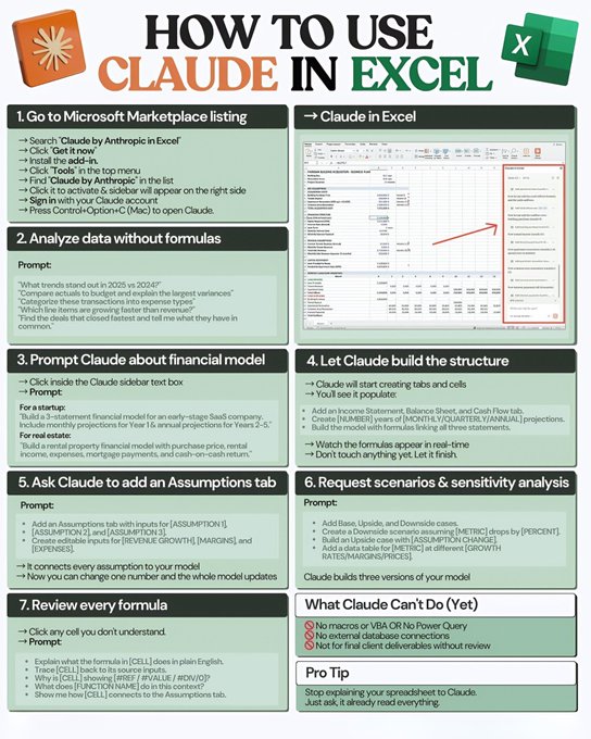 akhilesh9235's tweet image. HOW TO USE CLAUDE IN EXCEL (Step-by-Step) 🧵

Stop writing complex formulas.
Start talking to your spreadsheet.

Here’s how to turn Excel into an AI-powered analyst using Claude 👇

Follow @akhilesh9235 for more AI Posts

#AI #ArtificialIntelligence #GenerativeAI #CareerGrowth
