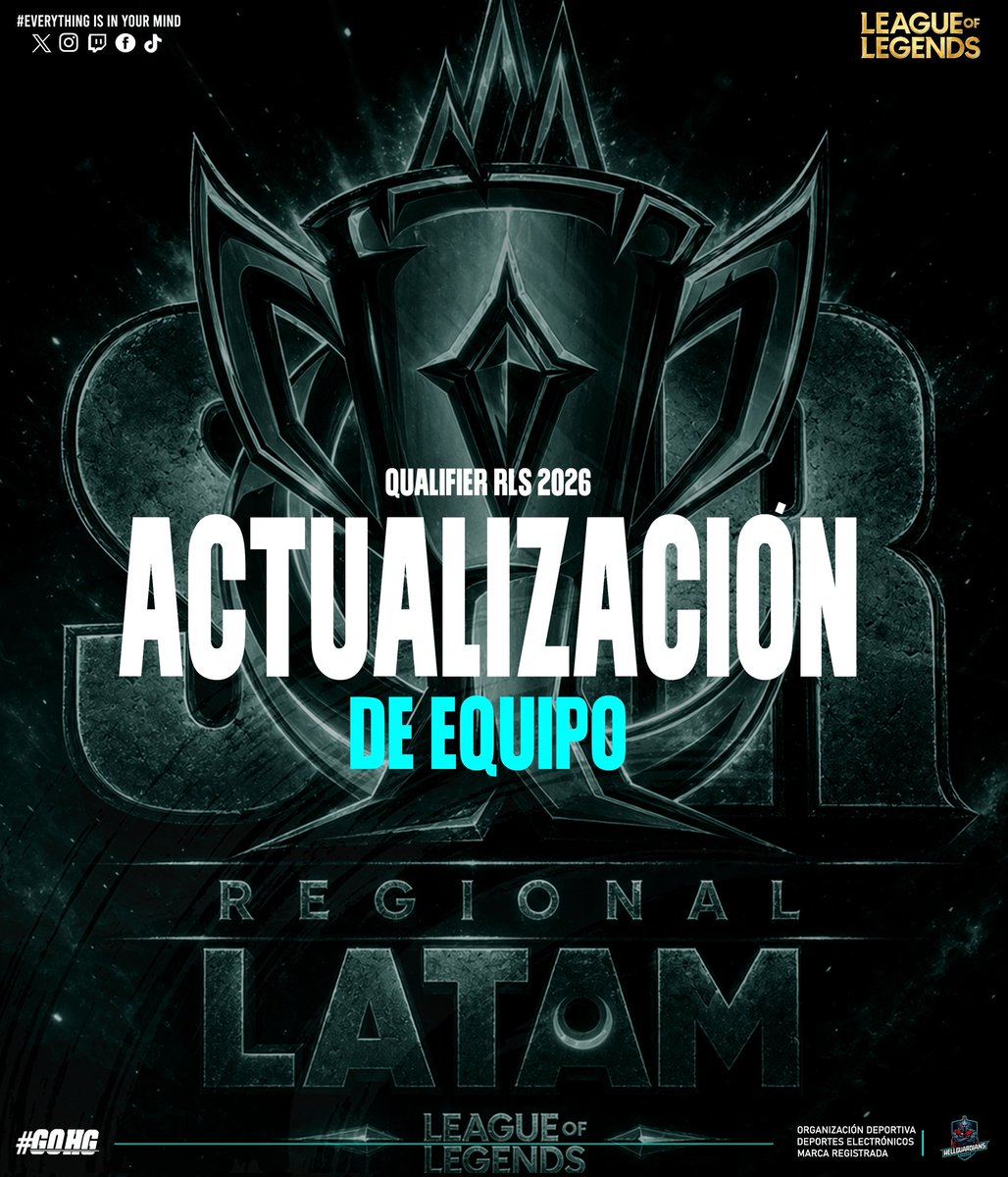 HellguardiansE's tweet image. Actualización de equipo #LeagueOfLegends 2026 y Qualifier RLS.

Damos la bienvenida al nuevo jungla y refuerzos que estarán representando nuestros colores en adelante 💯.

JG Titular - Haru 🇨🇱 
JG Refuerzo - Zeus 🇨🇱
Mid Refuerzo - Bilez 🇨🇱

#GOHG
#RiotGames #LOL #Esports #Gamer