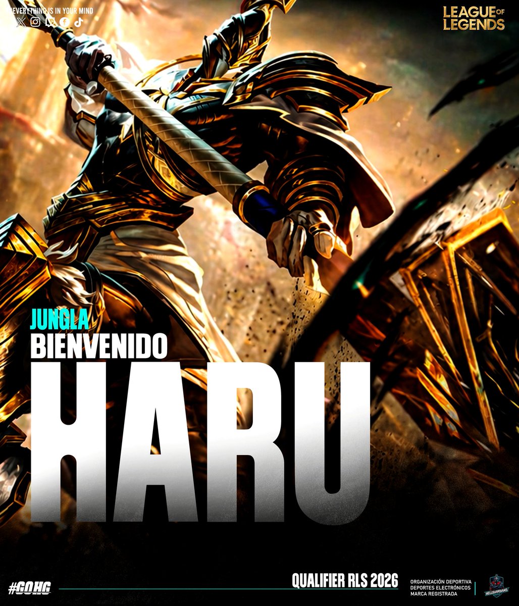 HellguardiansE's tweet image. Actualización de equipo #LeagueOfLegends 2026 y Qualifier RLS.

Damos la bienvenida al nuevo jungla y refuerzos que estarán representando nuestros colores en adelante 💯.

JG Titular - Haru 🇨🇱 
JG Refuerzo - Zeus 🇨🇱
Mid Refuerzo - Bilez 🇨🇱

#GOHG
#RiotGames #LOL #Esports #Gamer