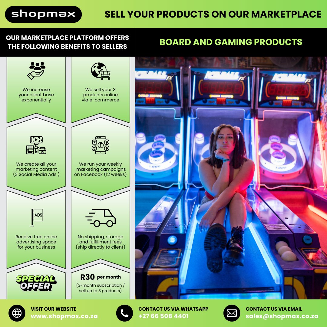 SHOPMAX6's tweet image. 🎮 Got gaming products?
Level up your sales:
✔️ Sell online
✔️ Reach more gamers
✔️ We help market your products
💰 From R30/month
👉 Start now:
shopmax.co.za/sell_your_prod…
#GamingSA #BoardGames #SellOnline #Shopmax #LevelUp