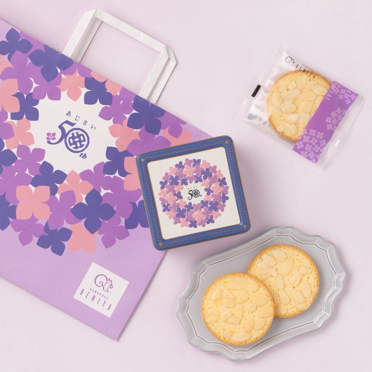 さらに✨ 「あじさい 3枚入(缶)」の販売に合わせ、5/29～鎌倉紅谷 直営