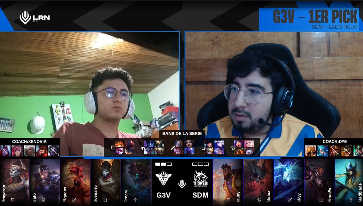 Lolacelatam's tweet image. Picks &amp;amp; Bans — Juego 3 ⚔️

@SDMTigres vs @G3VEsports

Arranca el tercer mapa del Bo5.

📺 YouTube: youtube.com/watch?v=iaVpOt…
🟣 Twitch: twitch.tv/lolacelatam

#LRN #LeagueOfLegends #PathToPro