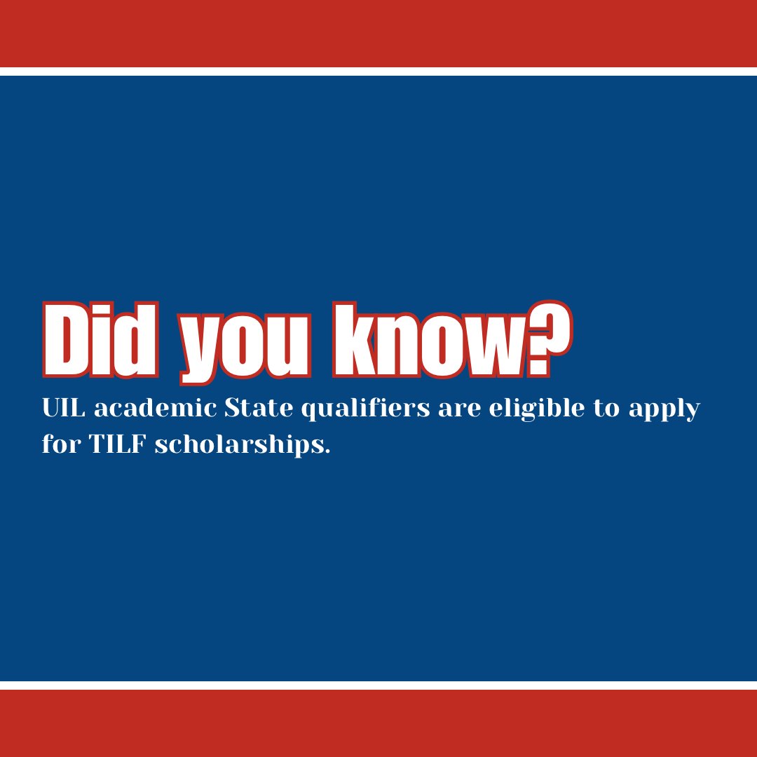 TILFoundation's tweet photo. With regional meets wrapping up this weekend, we’re wishing the best of luck to everyone who will be competing at the UIL Academic State Meet!  Don’t forget, state qualifiers are eligible to apply for TILF scholarships. Visit the link in our bio for more information! 📚💰 https://t.co/Je6N09uSMr