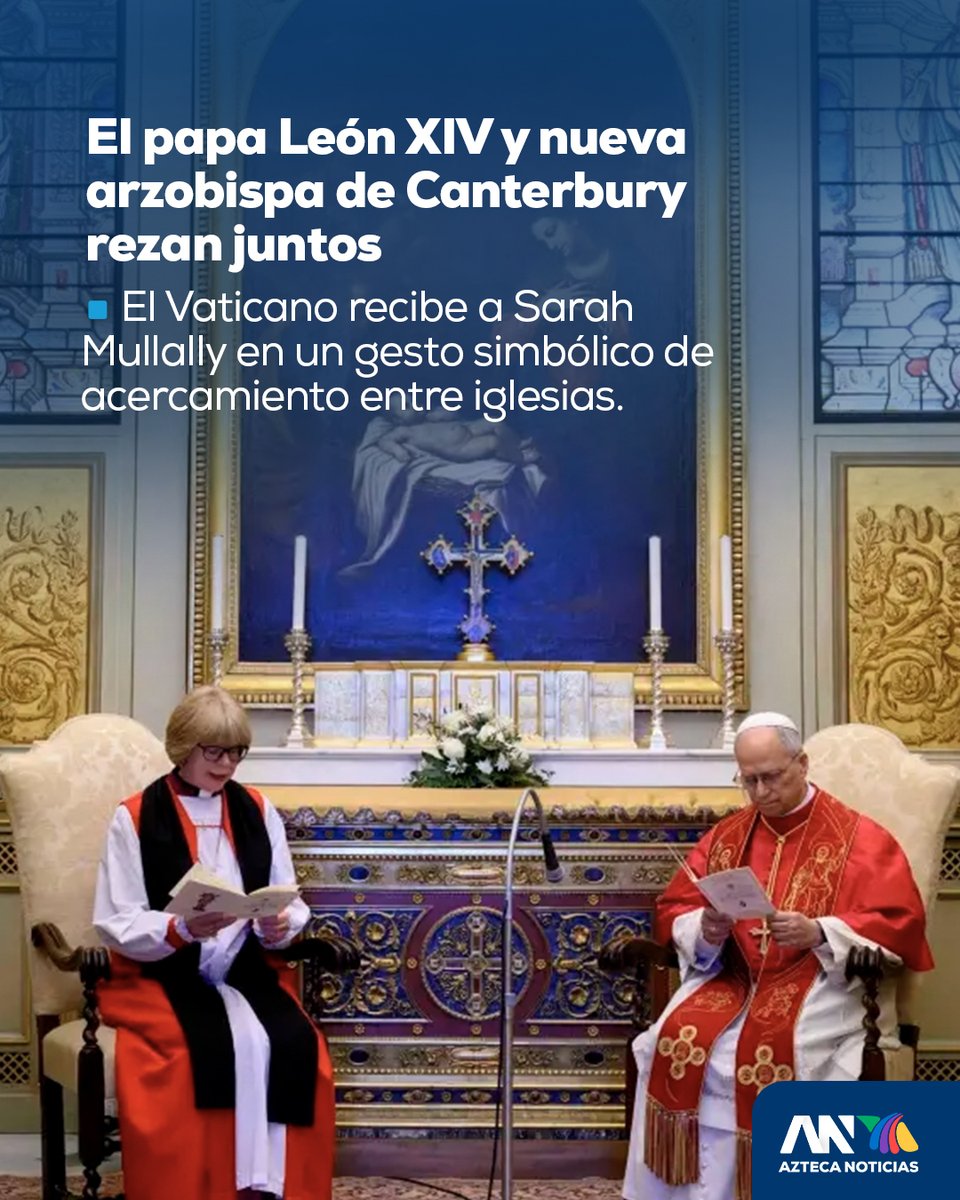 AztecaNoticias's tweet image. Papa León XIV se reúne con líder anglicana 🤝⛪️

El Papa León XIV sostuvo un encuentro en el #Vaticano con Sarah Mullally, la primera mujer en encabezar a los anglicanos.

Ambos destacaron la urgencia de mayor unidad entre iglesias para fortalecer el mensaje cristiano en un mundo