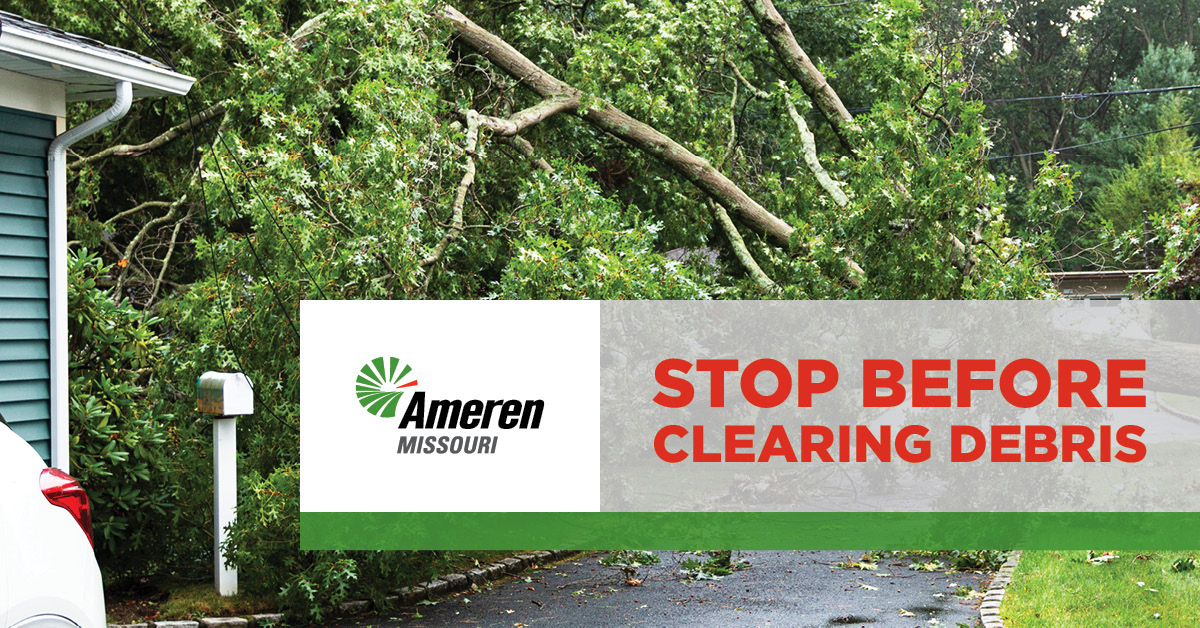 AmerenMissouri's tweet photo. After the storm, the biggest help you can give is staying safe. If you spot a downed wire, don’t touch it and don’t get close — assume it’s live. Call 800.552.7583 to report it. https://t.co/QsWSbmXDnn https://t.co/mwj0lAsqSZ